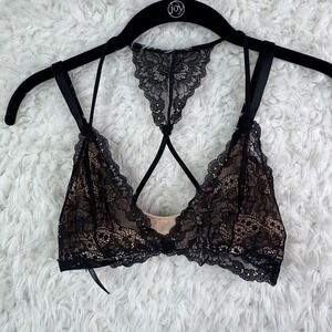 Soma TellTale Bralette XS Black Lace Racerback Sheer Sexy Romantic Boho Goth